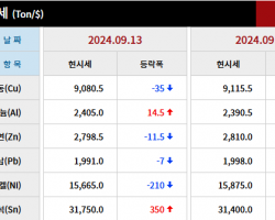2024년 9월 13일 字 가격동향