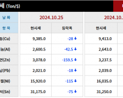 2024년 10월 25일 字 가격동향