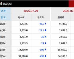 2025년 07월 29일 字 가격동향
