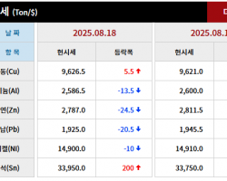 2025년 08월 18일 字 가격동향