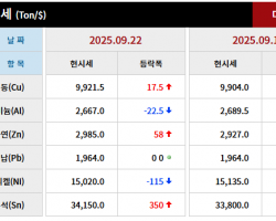 2025년 09월 22일 字 가격동향