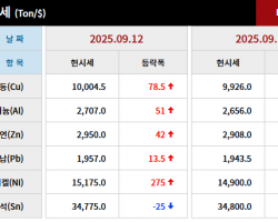 2025년 09월 12일 字 가격동향