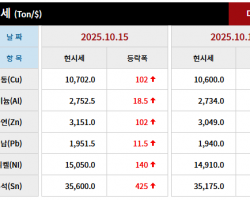 2025년 10얼 15일 字 가격동향