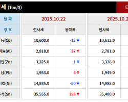 2025년 10월 22일 字 가격동향